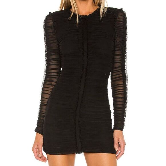 NBD Dresses & Skirts - NBD x REVOLVE | Las Olas Long Sleeve Mini Dress Ruched Sheer Black Stretch | XL